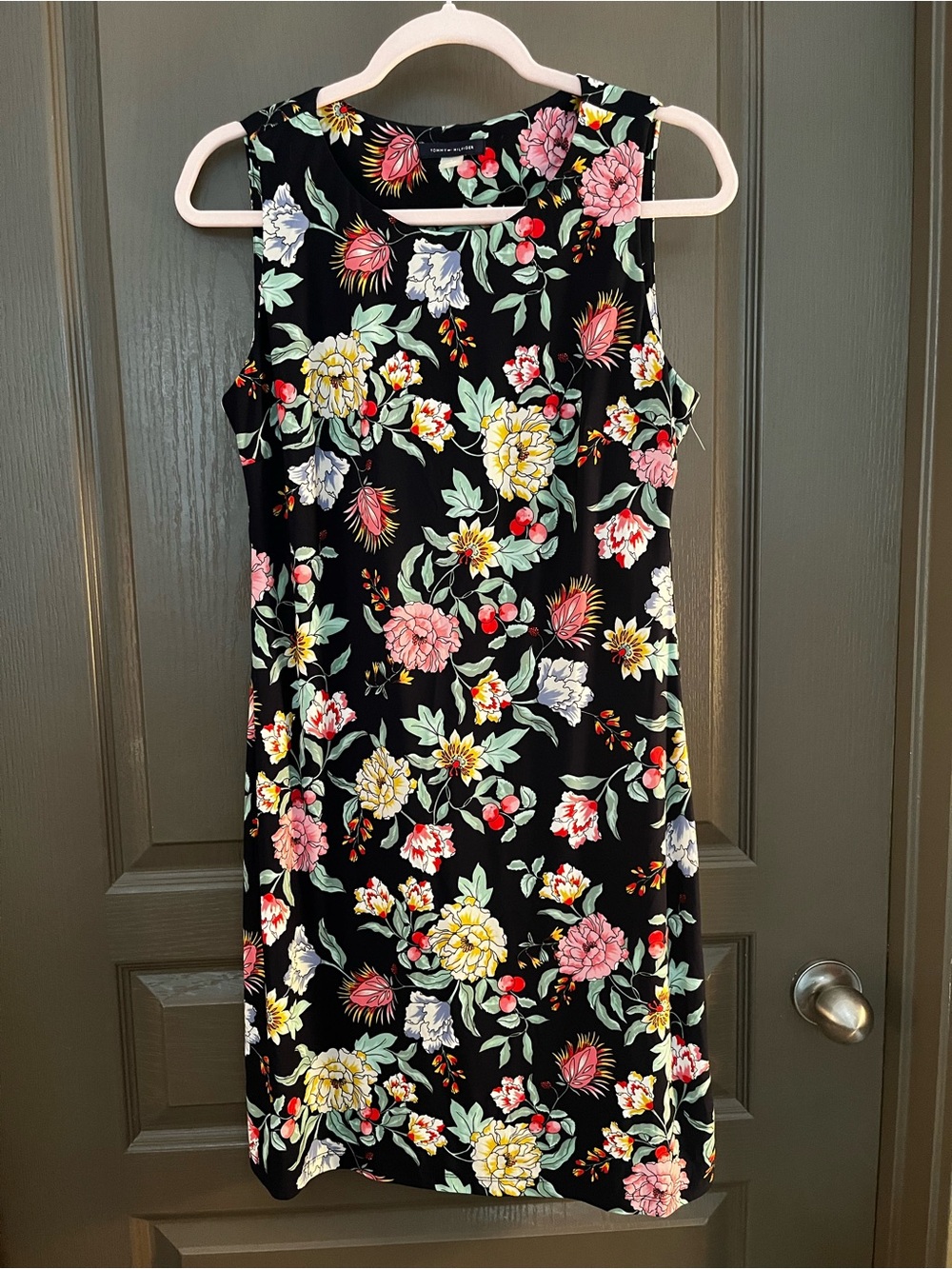 Tommy Hilfiger Black Floral Sleeveless Shift Dress - Pink, Yellow, Green